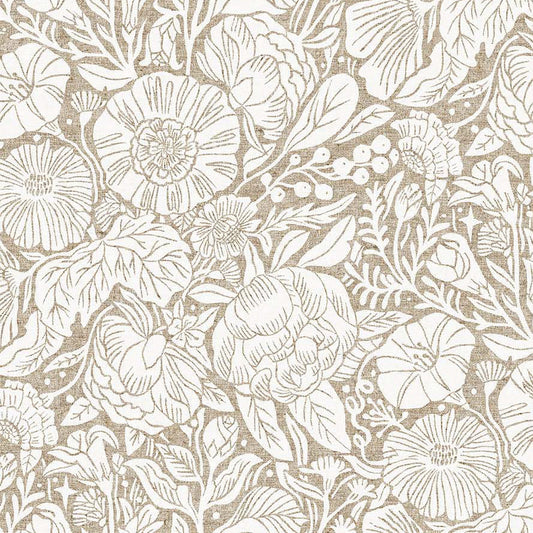 REMNANT In The Dawn Linen Cotton Canvas Large Flowers White - 1.56 yards-Fabric-Spool of Thread