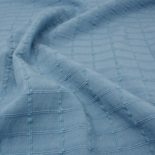 REMNANT Kaslo Windowpane Cotton Rayon Jacquard Morning Sky - 1.04 yards-Fabric-Spool of Thread