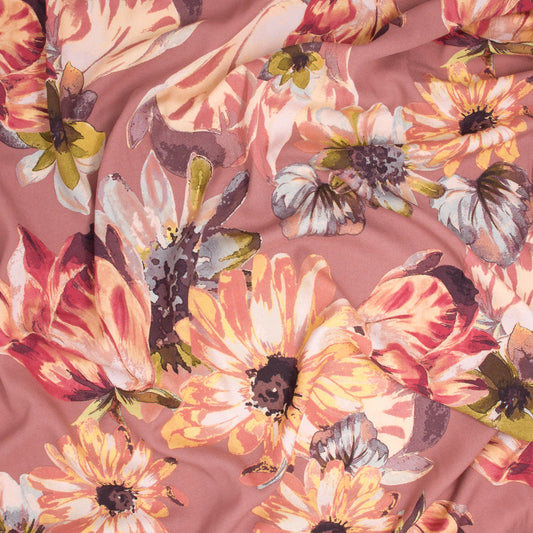 REMNANT Maia Rayon Crepe Flora Dusty Rose - 2.56 yards-Fabric-Spool of Thread