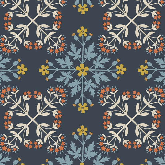 REMNANT Majolica Floral Tile Dark Blue - 1.66 yards-Fabric-Spool of Thread