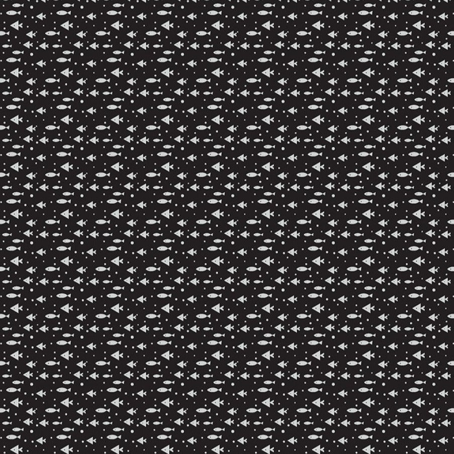 REMNANT Reef Life Minnows Black - 1.42 yards-Fabric-Spool of Thread