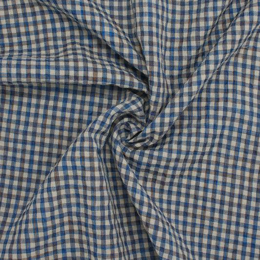REMNANT Sooke Cotton Linen Plaid Seersucker Pacific Ocean - 0.99 yards-Fabric-Spool of Thread