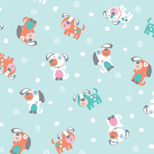 REMNANT Twinkle Comfort Cotton Flannel Dogs Aqua - 1.55 yards-Fabric-Spool of Thread