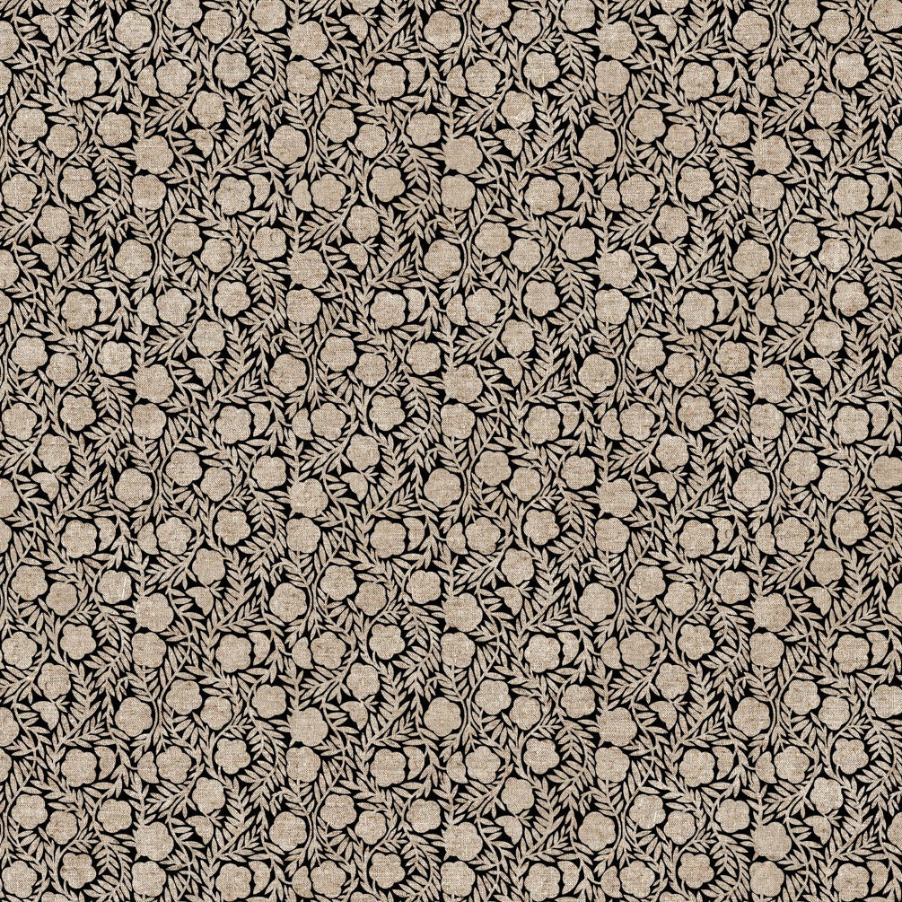 Rhythm & Leaves Linen Cotton Canvas Chain Floral Black ½ yd-Fabric-Spool of Thread