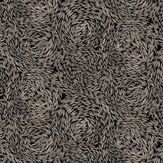 Rhythm & Leaves Linen Cotton Canvas Wheat Black ½ yd-Fabric-Spool of Thread