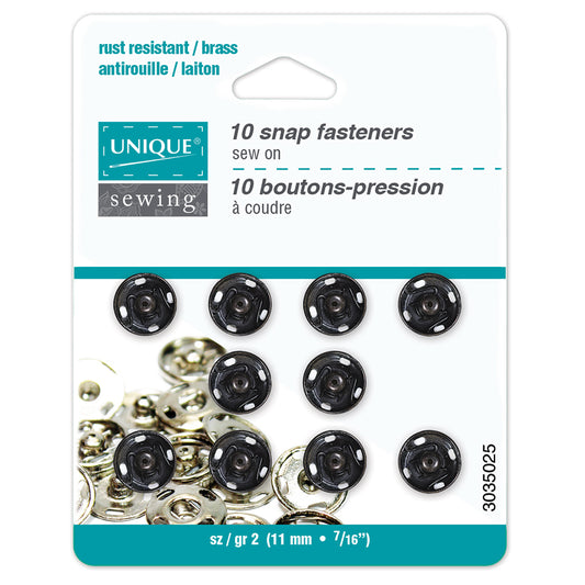 Sew-On Snap Fasteners, 11mm, Black-Notion-Spool of Thread