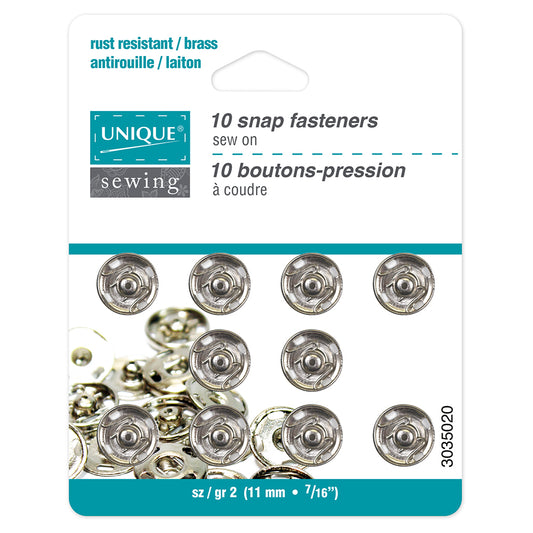 Sew-On Snap Fasteners, 11mm, Nickel-Notion-Spool of Thread