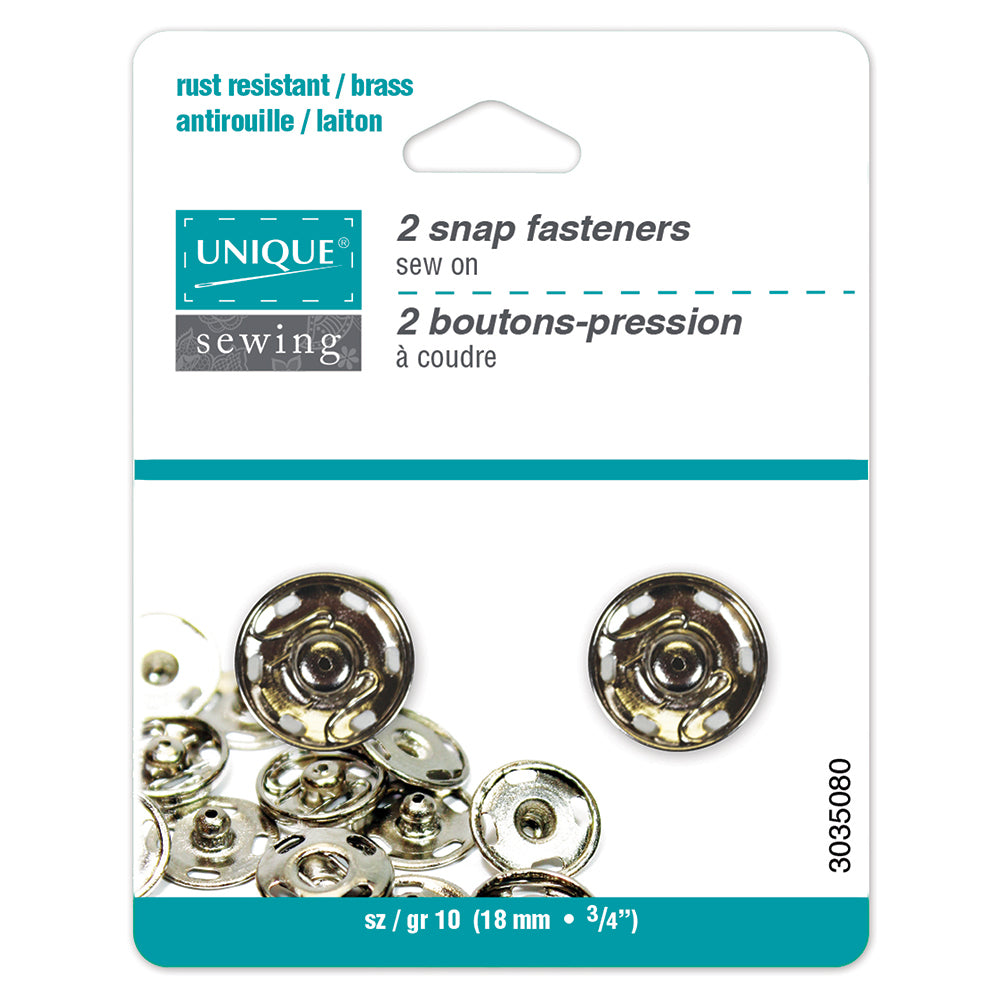 Sew-On Snap Fasteners, 18mm, Nickel-Notion-Spool of Thread