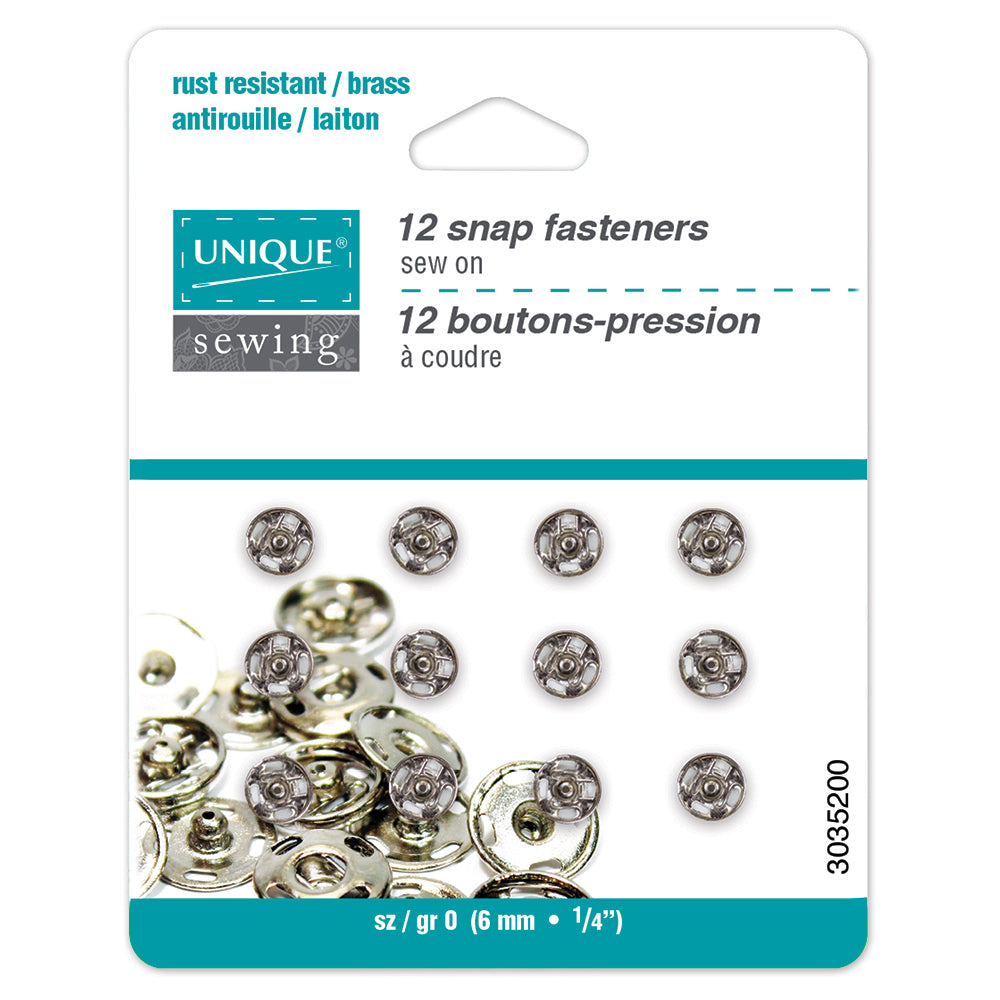 Sew-On Snap Fasteners, 6mm, Nickel-Notion-Spool of Thread