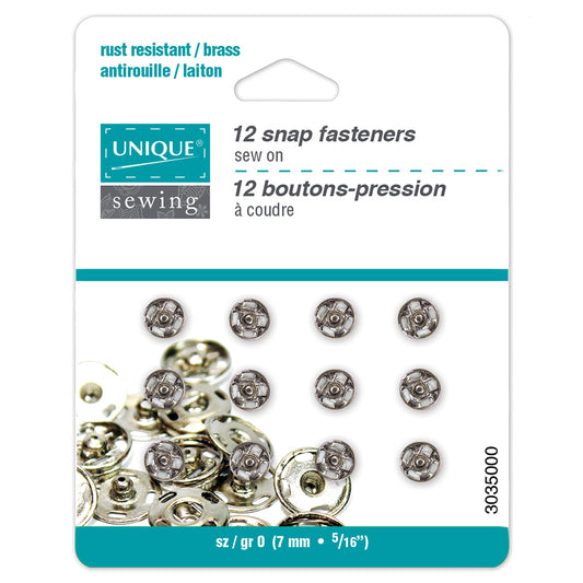 Sew-On Snap Fasteners, 7mm, Nickel-Notion-Spool of Thread