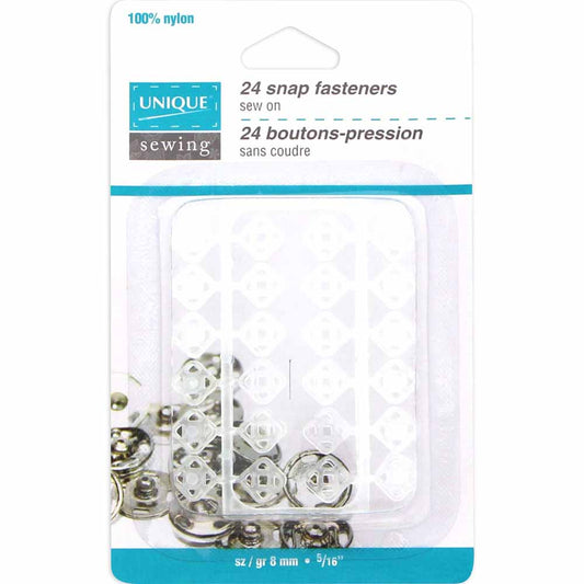 Sew-On Snap Fasteners, 8mm, Nylon-Notion-Spool of Thread