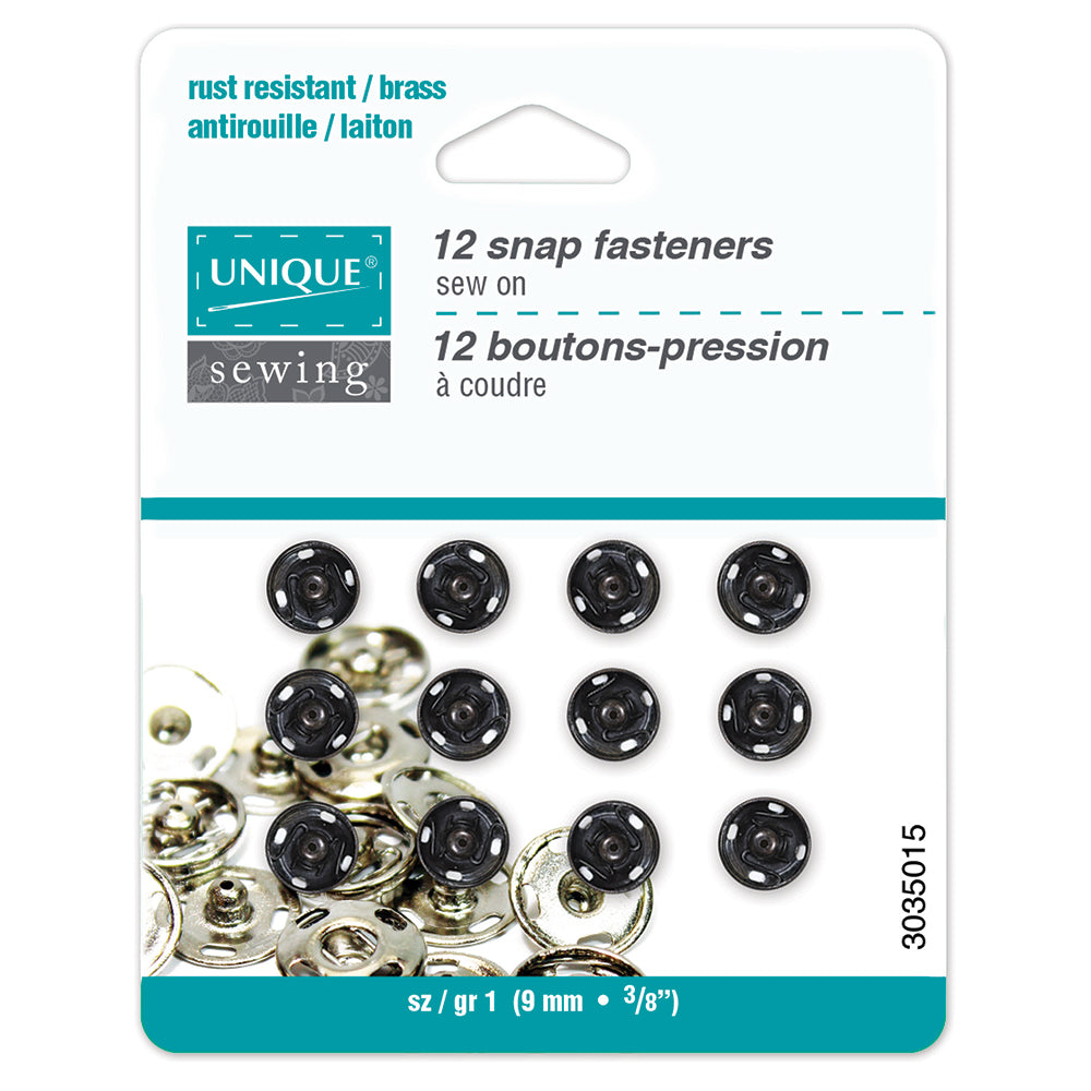 Sew-On Snap Fasteners, 9mm, Black-Notion-Spool of Thread