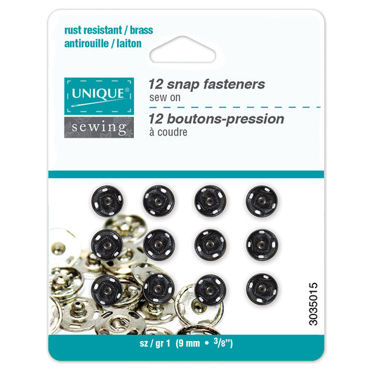 Sew-On Snap Fasteners, 9mm, Black-Notion-Spool of Thread