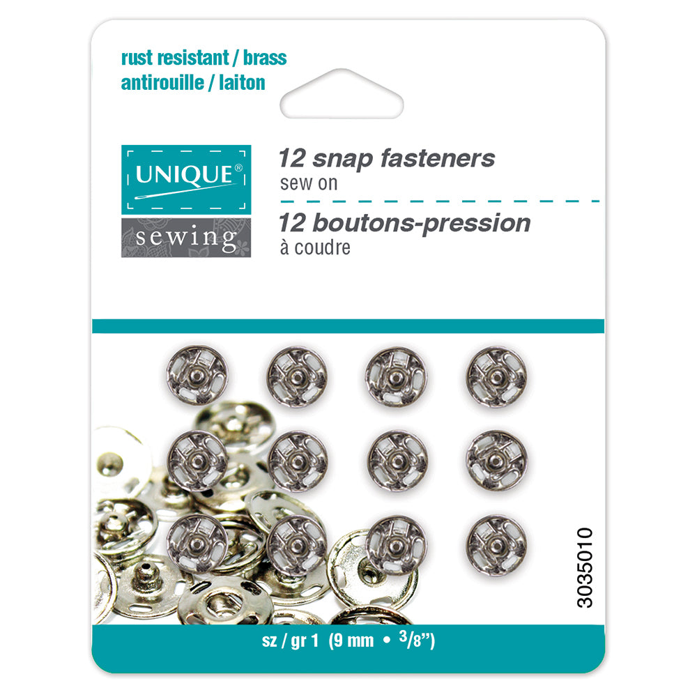 Sew-On Snap Fasteners, 9mm, Nickel-Notion-Spool of Thread