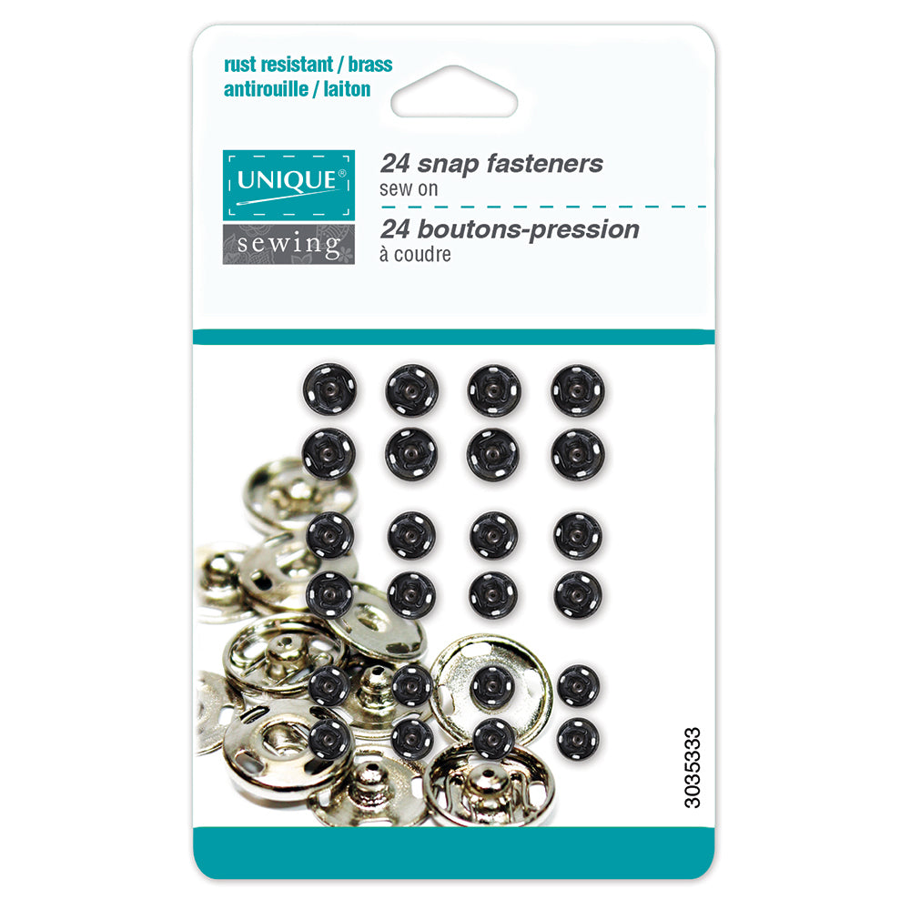 Sew-On Snap Fasteners, Assorted 5mm, 6mm, 7mm, Black-Notion-Spool of Thread
