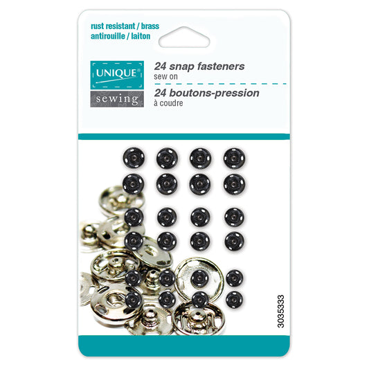 Sew-On Snap Fasteners, Assorted 5mm, 6mm, 7mm, Black-Notion-Spool of Thread