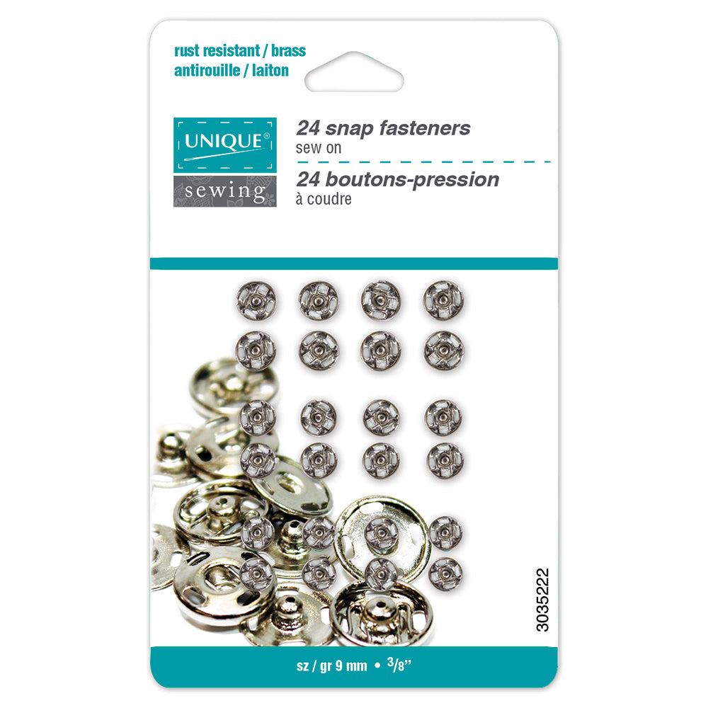 Sew-On Snap Fasteners, Assorted 5mm, 6mm, 7mm, Nickel-Notion-Spool of Thread