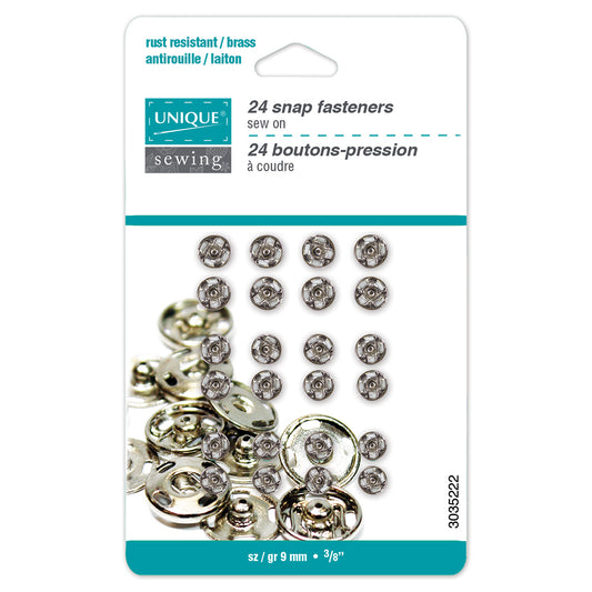 Sew-On Snap Fasteners, Assorted 5mm, 6mm, 7mm, Nickel-Notion-Spool of Thread