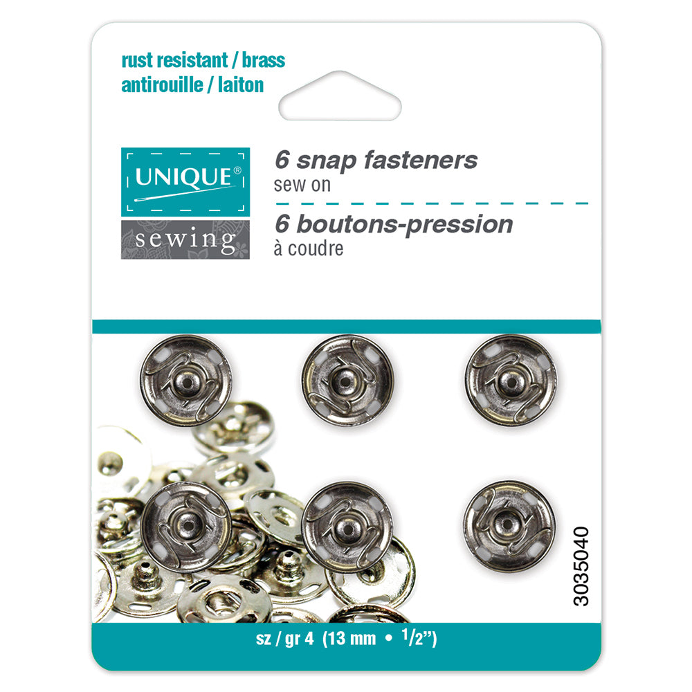 Sew-on Snap Fasteners, 13mm, Nickel-Notion-Spool of Thread