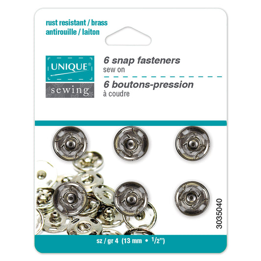 Sew-on Snap Fasteners, 13mm, Nickel-Notion-Spool of Thread