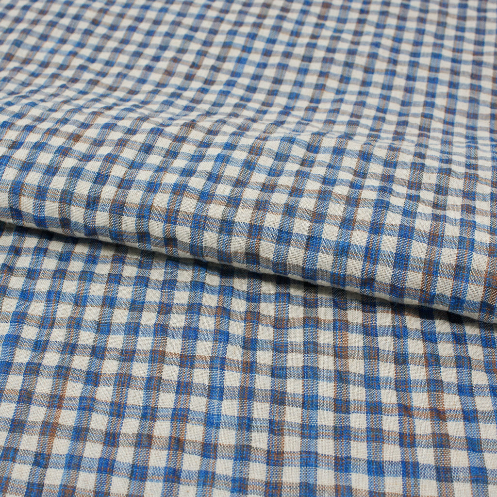 Sooke Cotton Linen Plaid Seersucker Pacific Ocean ½ yd