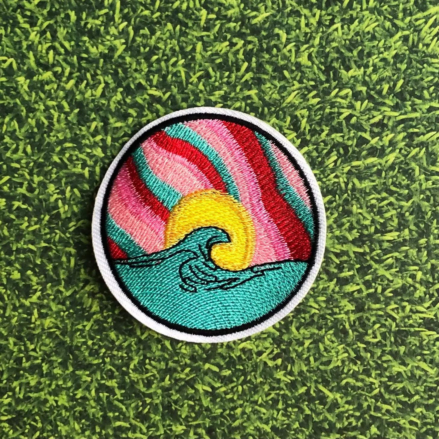 Sunset with Aqua Ocean Iron-on Embroidered Patch-Notion-Spool of Thread