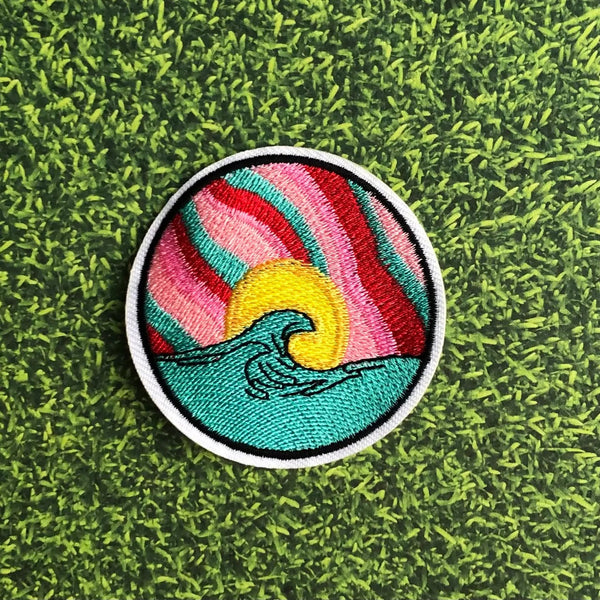 Sunset with Aqua Ocean Iron-on Embroidered Patch-Notion-Spool of Thread