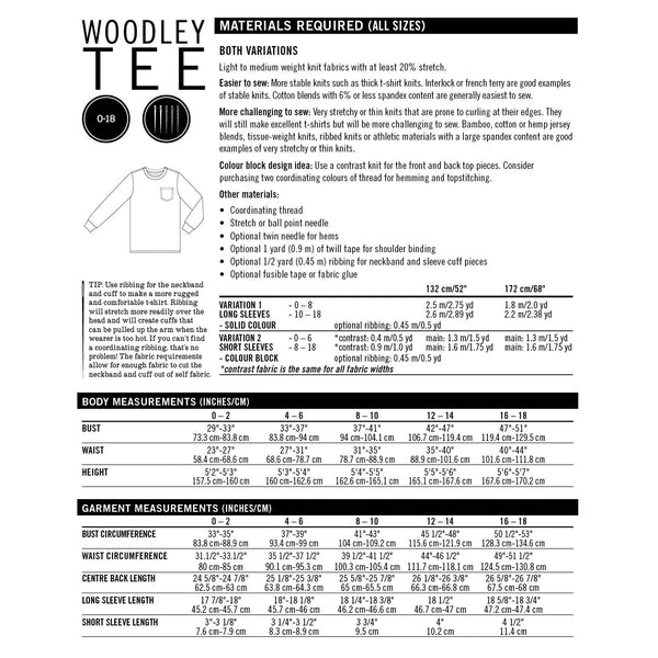 Thread Theory Woodley Tee Women's Sizing Paper Pattern