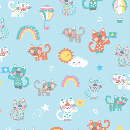 Twinkle Comfort Cotton Flannel Cats Sky Blue ½ yd-Fabric-Spool of Thread