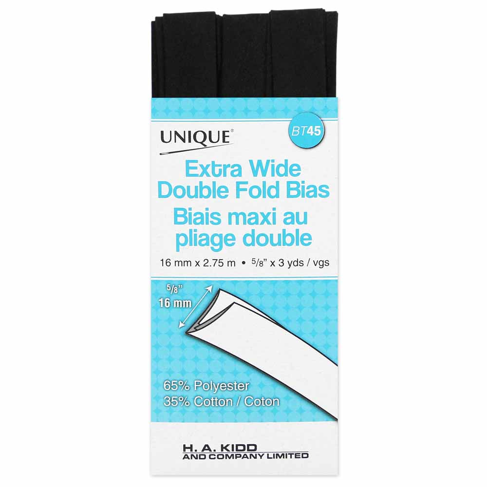 Unique Extra Wide Double Fold Bias Tape Black - 16mm (⅝”) x 2.75m (3 yards)-Notion-Spool of Thread