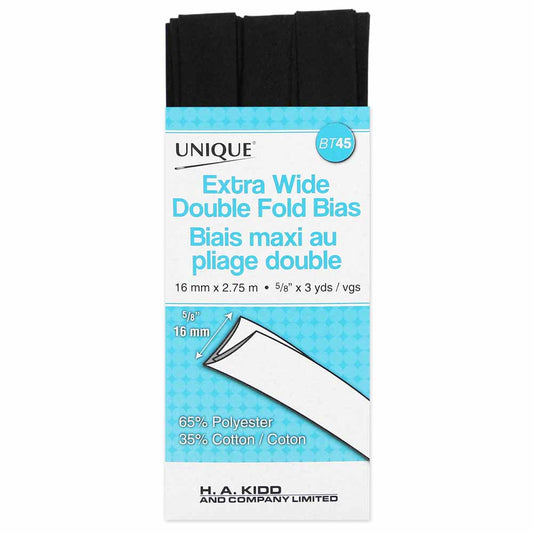 Unique Extra Wide Double Fold Bias Tape Black - 16mm (⅝”) x 2.75m (3 yards)-Notion-Spool of Thread