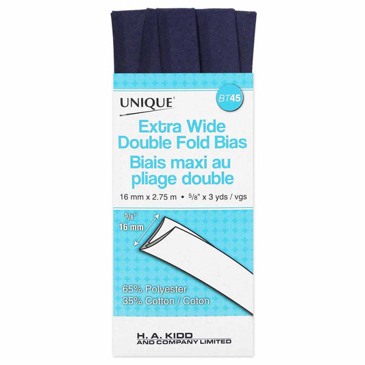 Unique Extra Wide Double Fold Bias Tape Navy - 16mm (⅝”) x 2.75m (3 yards)-Notion-Spool of Thread