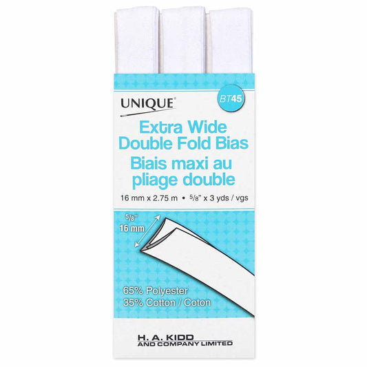 Unique Extra Wide Double Fold Bias Tape White - 16mm (⅝”) x 2.75m (3 yards)-Notion-Spool of Thread