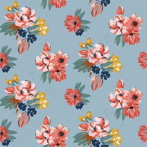 Wild Rose Floral Blue ½ yd-Fabric-Spool of Thread