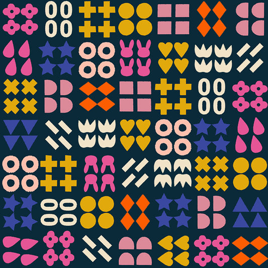 Woodland Park Shapes Teal Navy ½ yd-Fabric-Spool of Thread