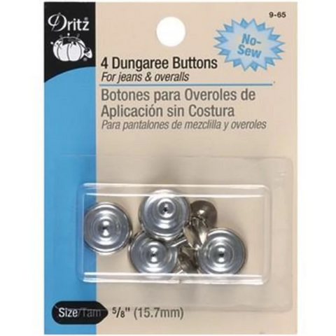 4 Dungaree Buttons Silver-Notion-Spool of Thread