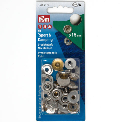 Cap Snap Fasteners Refill Pack, 15mm, Sport, Silver-Notion-Spool of Thread