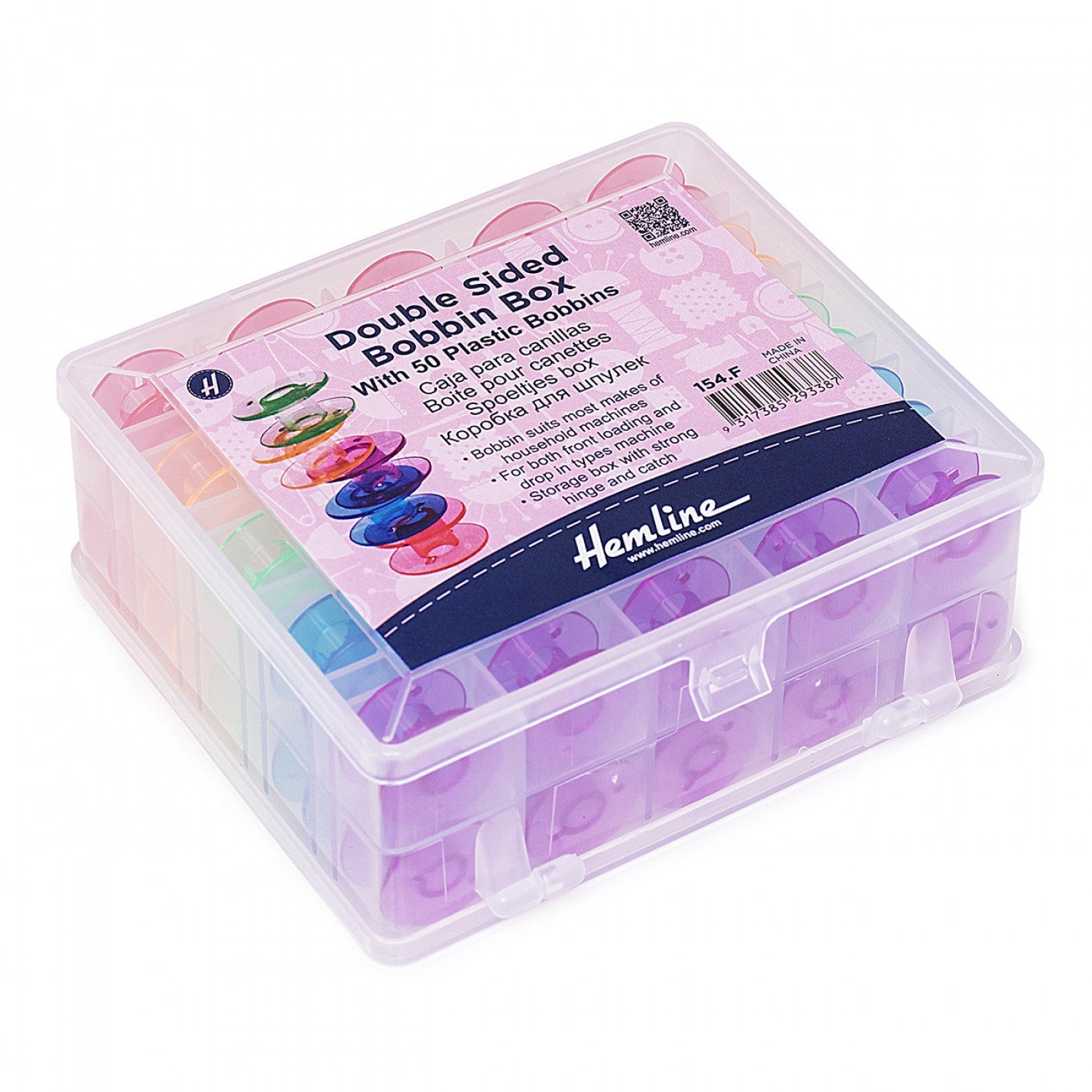 Double Sided Bobbin Box, includes 50 Bobbins – Spool of Thread