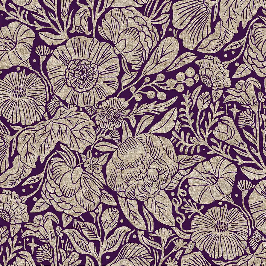 In The Dawn Linen Cotton Canvas Large Flowers Purple ½ yd-Fabric-Spool of Thread