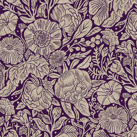 In The Dawn Linen Cotton Canvas Large Flowers Purple ½ yd-Fabric-Spool of Thread