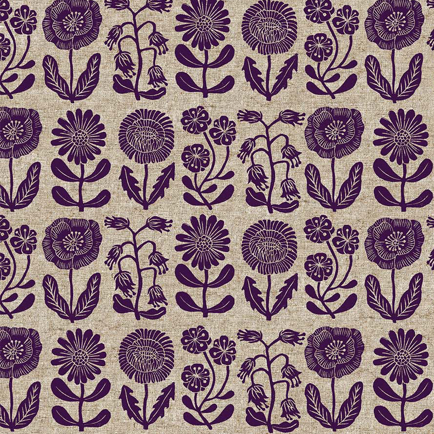 In The Dawn Linen Cotton Canvas Stems Purple ½ yd-Fabric-Spool of Thread
