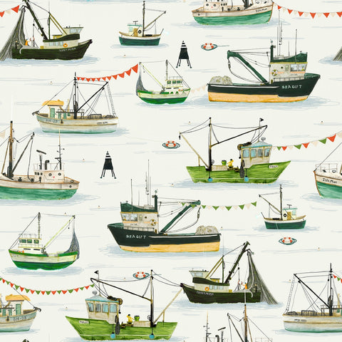 Land and Sea Fishing Boat Cloud ½ yd-Fabric-Spool of Thread