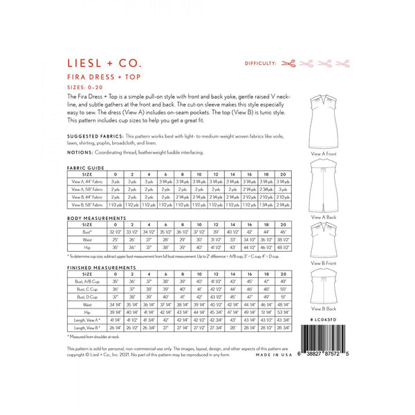 Liesl + Co. Fira Dress and Top Paper Pattern-Pattern-Spool of Thread