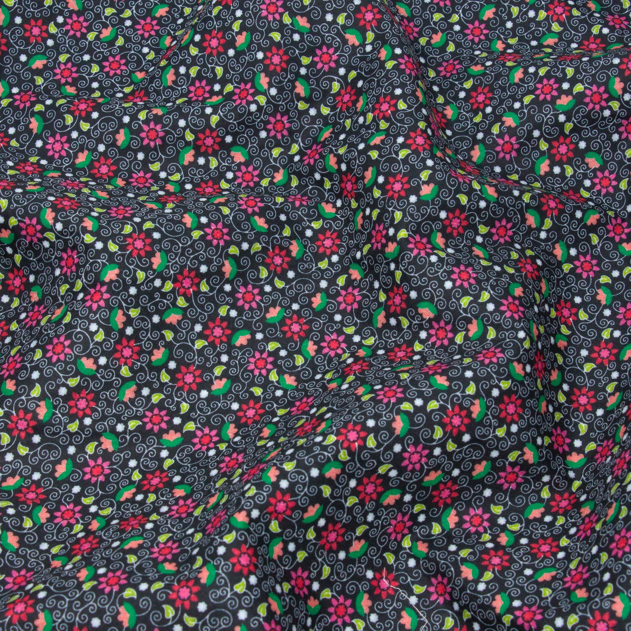 London Calling Cotton Lawn Flowers Black ½ yd-Fabric-Spool of Thread