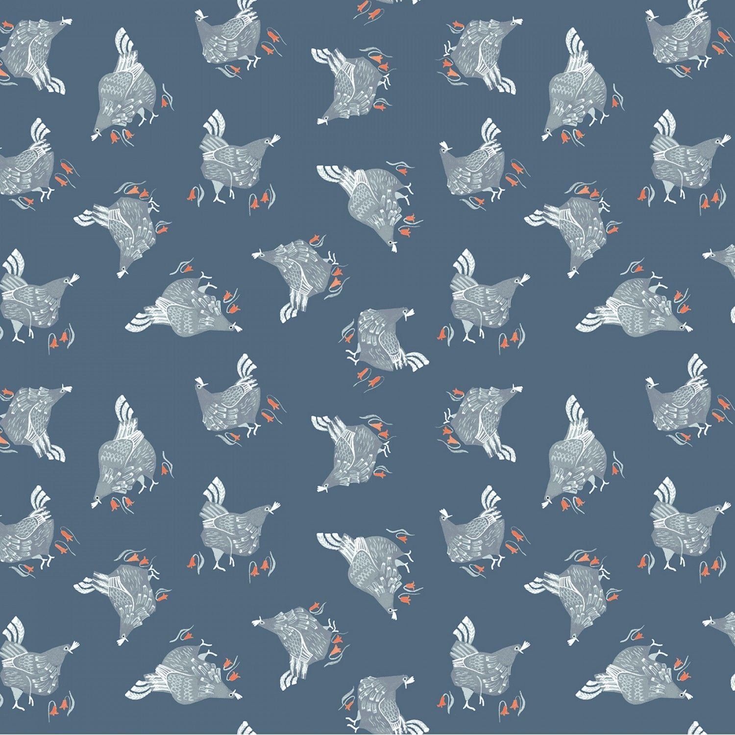 Poppy Prairies Chickens Teal ½ yd-Fabric-Spool of Thread