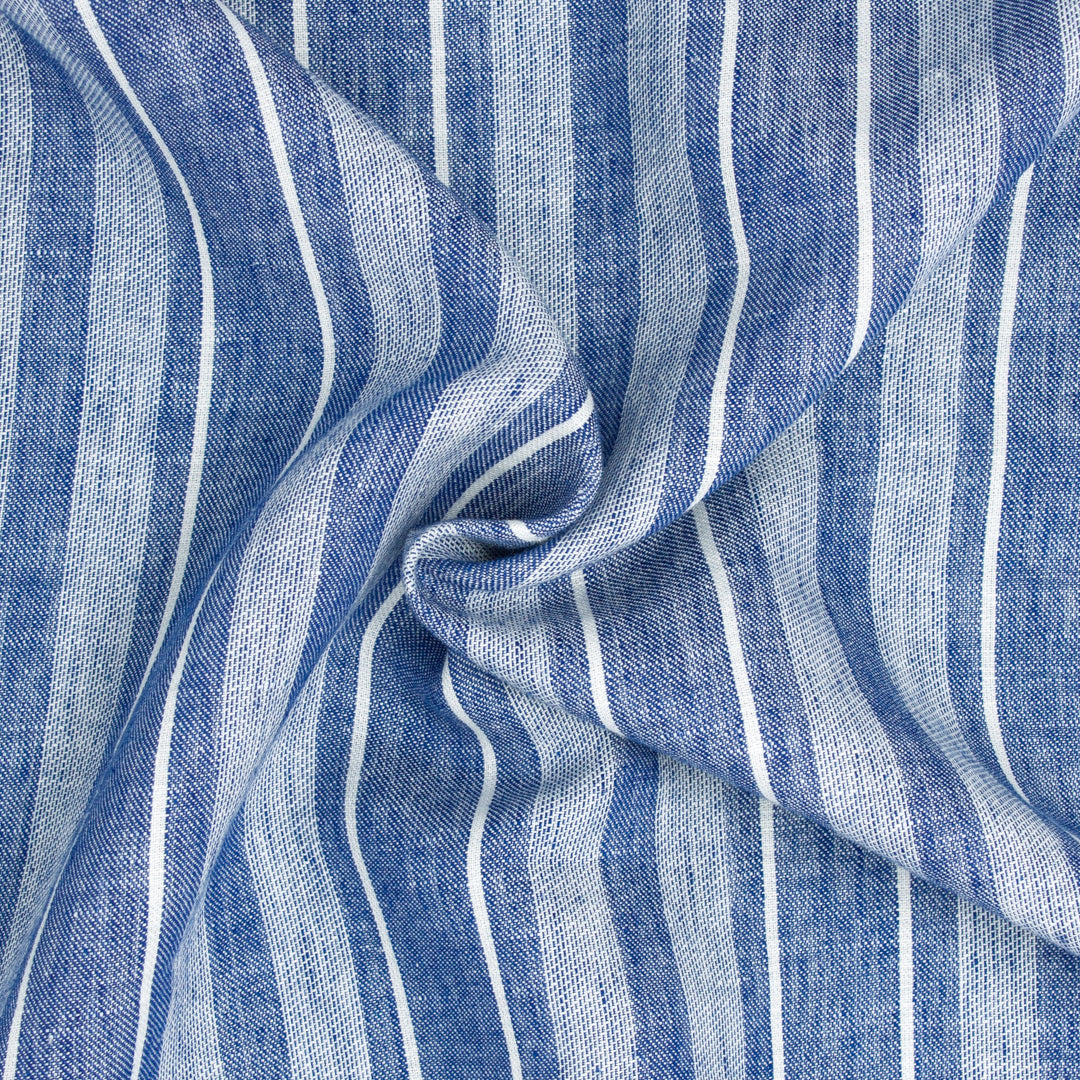 Powell Washed Linen Cotton Stripe Coastal Blue ½ yd-Fabric-Spool of Thread