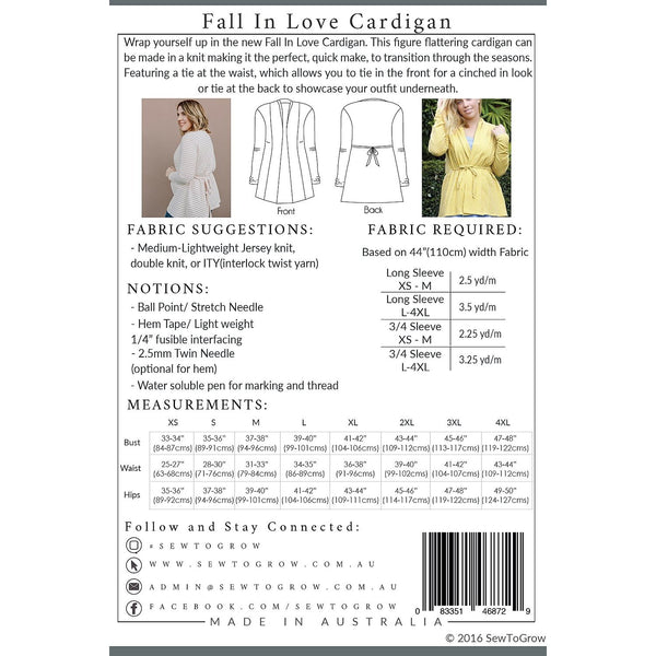 Sew to Grow Fall In Love Cardigan Paper Pattern