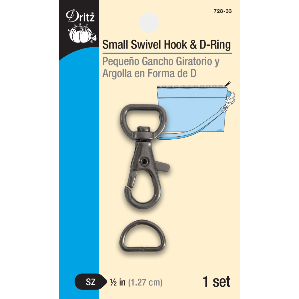 Small Swivel Hook and D-Ring Gunmetal-Notion-Spool of Thread