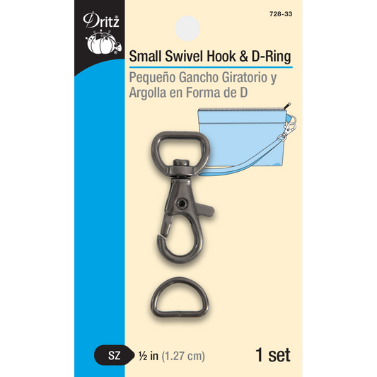 Small Swivel Hook and D-Ring Gunmetal-Notion-Spool of Thread