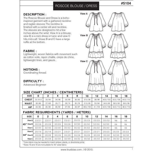 True Bias Roscoe Blouse and Dress Paper Pattern-Pattern-Spool of Thread